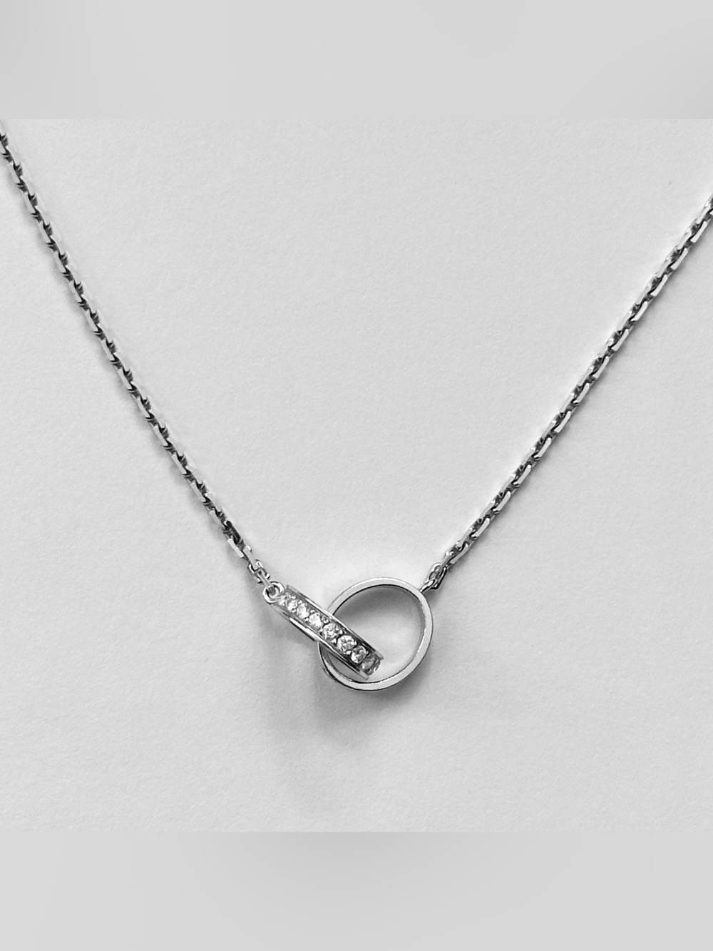 Cartier Love Pendant Necklace Half Paved Diamond 18K White Gold Interlocking
